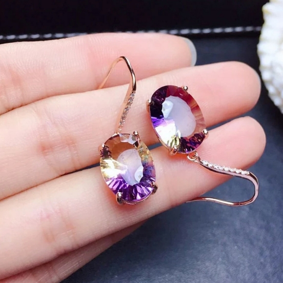 🎀Rose Gold Ametrine Drop Earrings - Picture 3 of 5